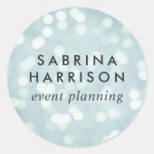 Ice Blue Bokeh | Aangepaste/bedrijfsnaam Ronde Sticker (Voorkant)