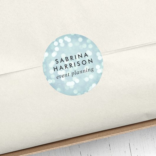 Ice Blue Bokeh | Aangepaste/bedrijfsnaam Ronde Sticker