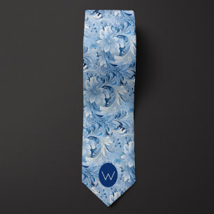 Ice Blue Botanical Monogram Stropdas