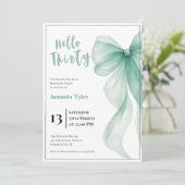 Ice Blue Bow 30th Birthday Invitation Kaart (Staand voorkant)