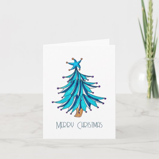 Ice Blue Christmas Tree wenskaart Bedankkaart (Voorkant)