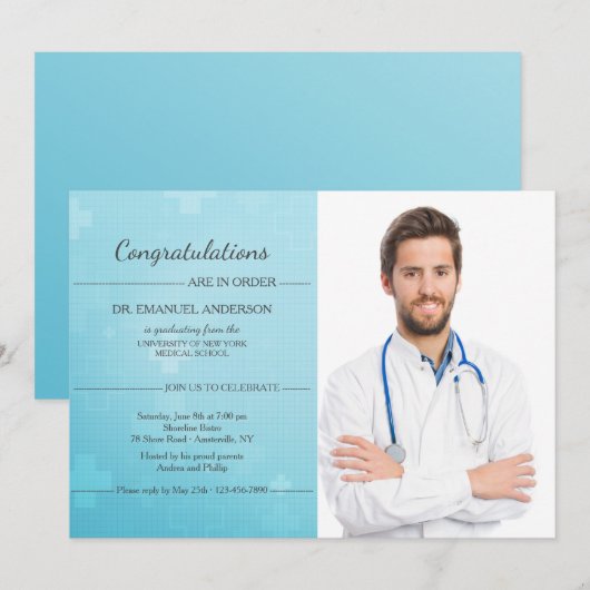 Ice Blue Cross Foto Afstuderen Uitnodiging (Voorkant / Achterkant)