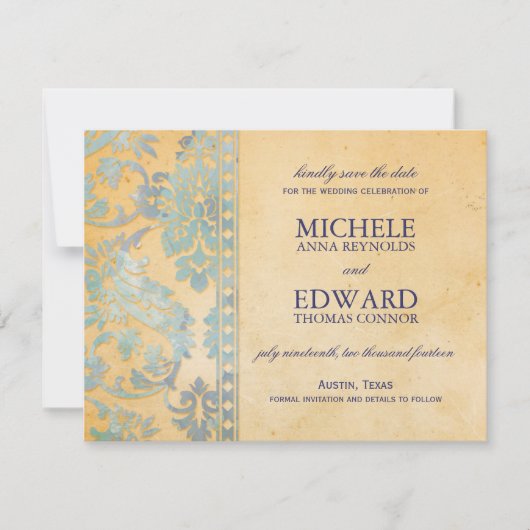  Ice Blue Damask Lace Save the Date (Voorkant)