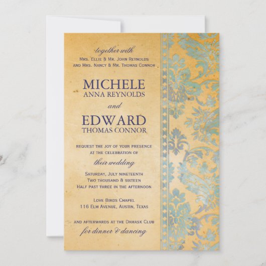  Ice Blue Damask Lace Wedding Kaart (Voorkant)