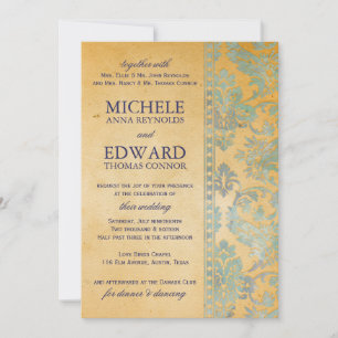  Ice Blue Damask Lace Wedding Kaart