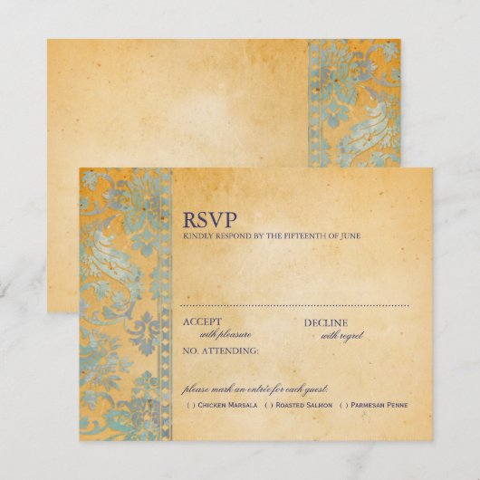  Ice Blue Damask Lace Wedding RSVP (Voorkant / Achterkant)