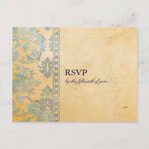Ice Blue Damask Lace Wedding RSVP Uitnodiging Briefkaart