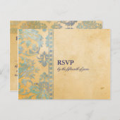 Ice Blue Damask Lace Wedding RSVP Uitnodiging Briefkaart (Voorkant / Achterkant)