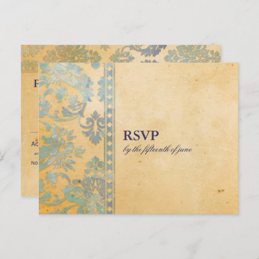  Ice Blue Damask Lace Wedding RSVP Uitnodiging Briefkaart (Voorkant / Achterkant)