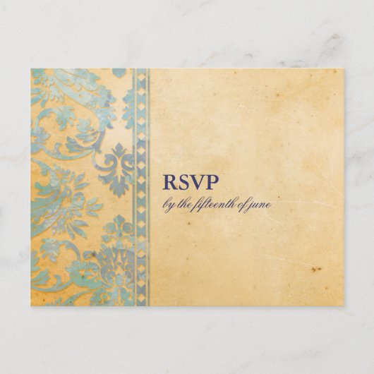 Ice Blue Damask Lace Wedding RSVP Uitnodiging Briefkaart (Voorkant)
