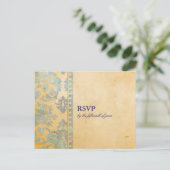 Ice Blue Damask Lace Wedding RSVP Uitnodiging Briefkaart (Staand voorkant)