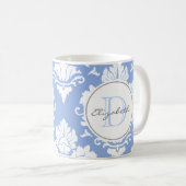 Ice Blue  Damask Monogrammed Mok (Voorkant rechts)