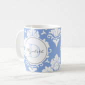 Ice Blue  Damask Monogrammed Mok (Voorkant links)
