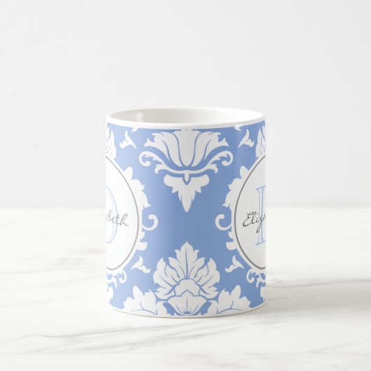 Ice Blue  Damask Monogrammed Mok (Center)