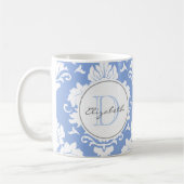 Ice Blue  Damask Monogrammed Mok (Links)