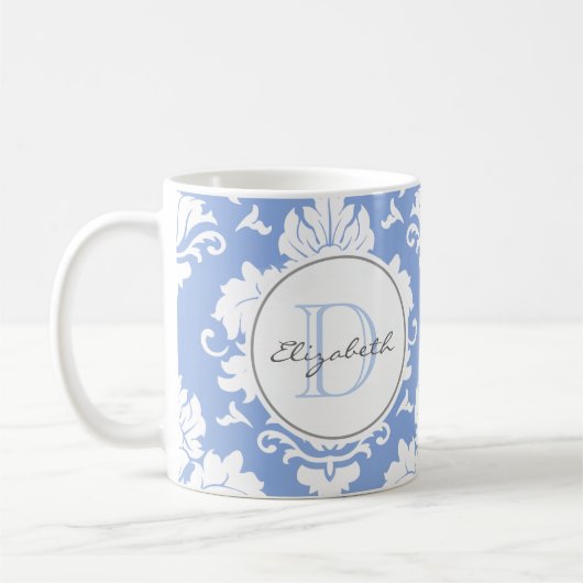 Ice Blue  Damask Monogrammed Mok (Links)