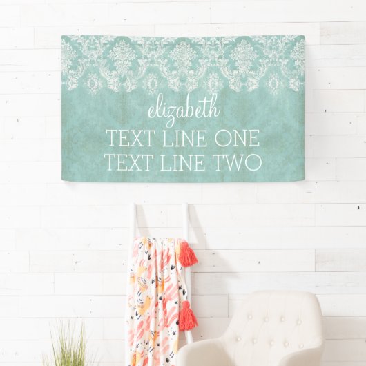 Ice Blue Damask Patroon - Grungy Finish Spandoek (Insitu)