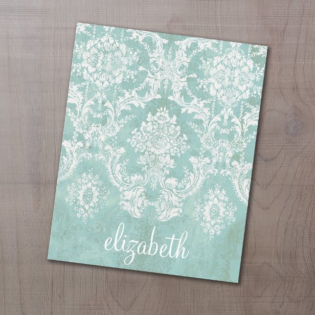 Ice Blue  Damask Patroon met Grungy Finish (Shabby chic stationery - make a flyer for your business or personal notes)