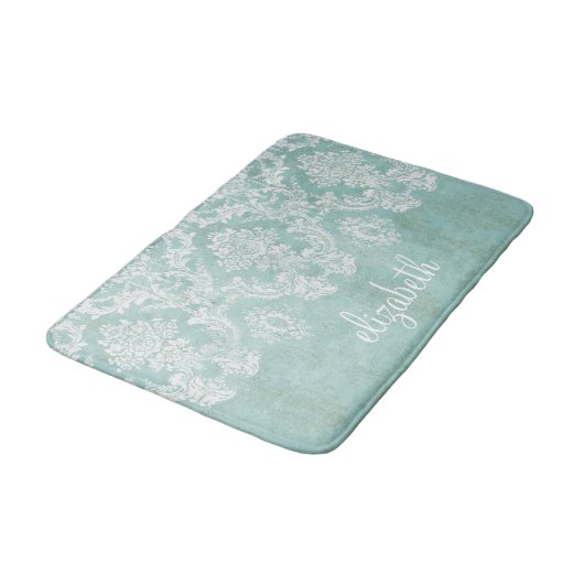 Ice Blue  Damask Patroon met Grungy Finish Badmat (Gekanteld)