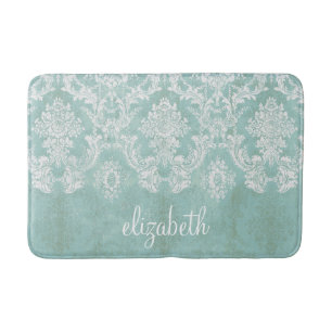Ice Blue  Damask Patroon met Grungy Finish Badmat