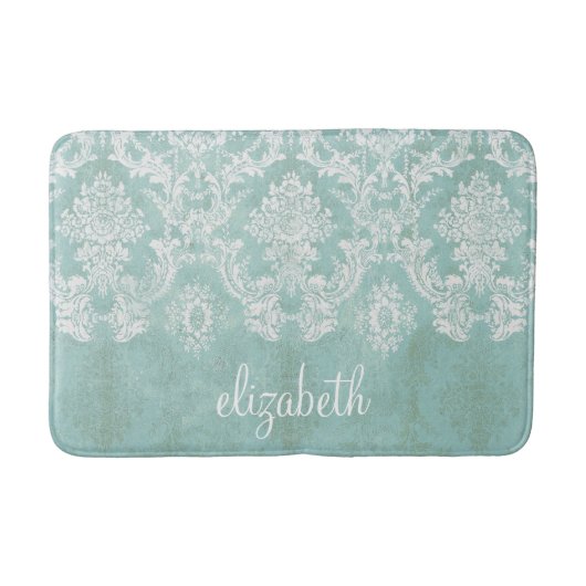 Ice Blue Damask Patroon met Grungy Finish Badmat (Voorkant)