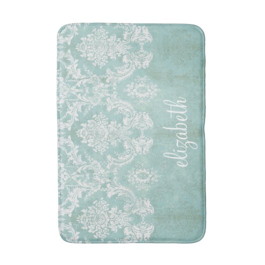 Ice Blue  Damask Patroon met Grungy Finish Badmat (Voorkant Verticaal)