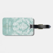 Ice Blue  Damask Patroon met Grungy Finish Bagagelabel (Achterkant horizontaal)
