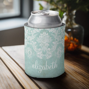 Ice Blue Damask Patroon met Grungy Finish Blikjeskoeler