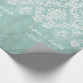 Ice Blue  Damask Patroon met Grungy Finish Cadeaupapier (Hoek)