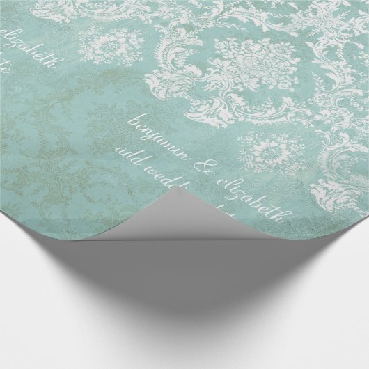 Ice Blue  Damask Patroon met Grungy Finish Cadeaupapier (Hoek)