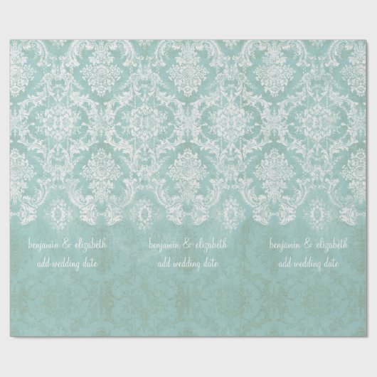 Ice Blue  Damask Patroon met Grungy Finish Cadeaupapier (Vlak)