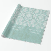 Ice Blue  Damask Patroon met Grungy Finish Cadeaupapier (Uitgerold)
