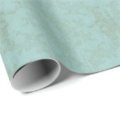 Ice Blue  Damask Patroon met Grungy Finish Cadeaupapier (Rol Hoek)