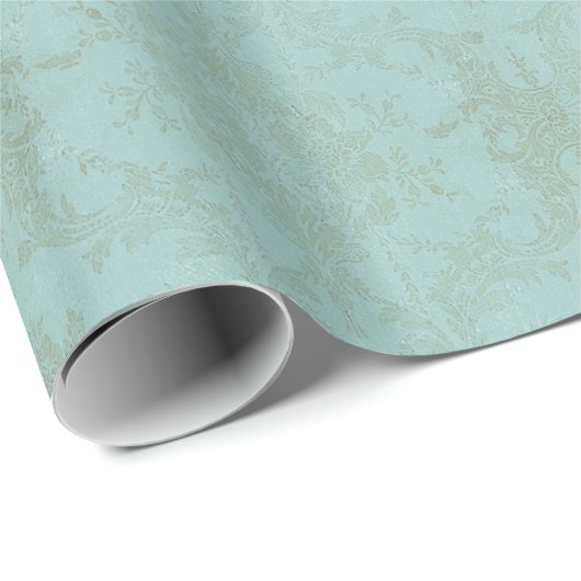 Ice Blue  Damask Patroon met Grungy Finish Cadeaupapier (Rol Hoek)