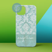 Ice Blue  Damask Patroon met Grungy Finish Case-Mate iPhone Case