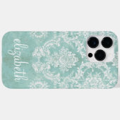 Ice Blue  Damask Patroon met Grungy Finish Case-Mate iPhone Case (Achterkant (horizontaal))