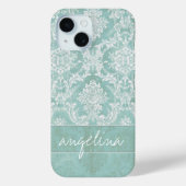 Ice Blue  Damask Patroon met Grungy Finish Case-Mate iPhone Case (Achterkant)