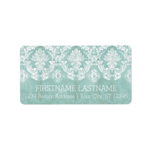 Ice Blue Damask Patroon met Grungy Finish Etiket (Voorkant)