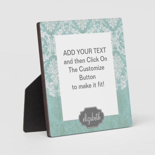 Ice Blue  Damask Patroon met Grungy Finish Fotoplaat (Voorkant)