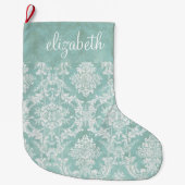 Ice Blue  Damask Patroon met Grungy Finish Grote Kerstsok (Voorkant)