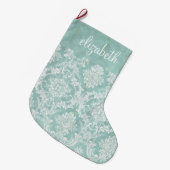 Ice Blue  Damask Patroon met Grungy Finish Grote Kerstsok (Voorkant (Hangend))
