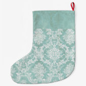 Ice Blue  Damask Patroon met Grungy Finish Grote Kerstsok (Achterkant)