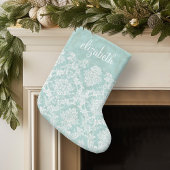 Ice Blue  Damask Patroon met Grungy Finish Grote Kerstsok