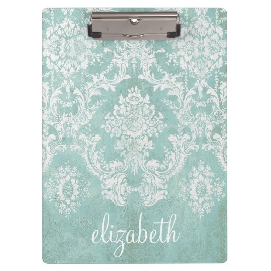 Ice Blue  Damask Patroon met Grungy Finish Klembord (Voorkant)