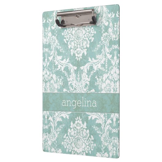 Ice Blue Damask Patroon met Grungy Finish Klembord (Links)