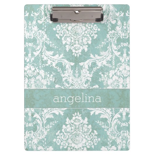 Ice Blue  Damask Patroon met Grungy Finish Klembord (Voorkant)