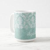 Ice Blue  Damask Patroon met Grungy Finish Koffiemok (Voorkant links)