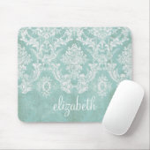 Ice Blue  Damask Patroon met Grungy Finish Muismat (Met muis)
