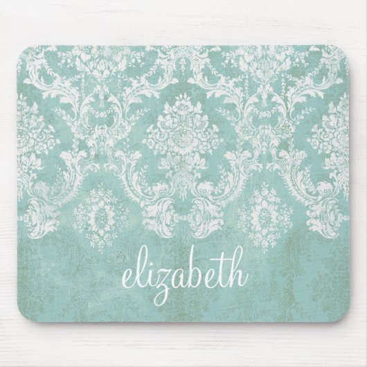 Ice Blue  Damask Patroon met Grungy Finish Muismat (Voorkant)