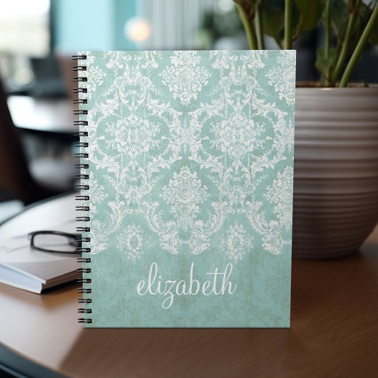 Ice Blue  Damask Patroon met Grungy Finish Notitieboek